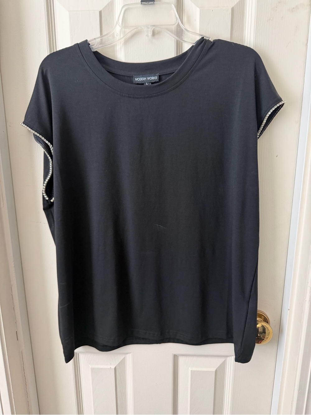 Modern Works Black Short Sleeve Tee with Embellished Trim